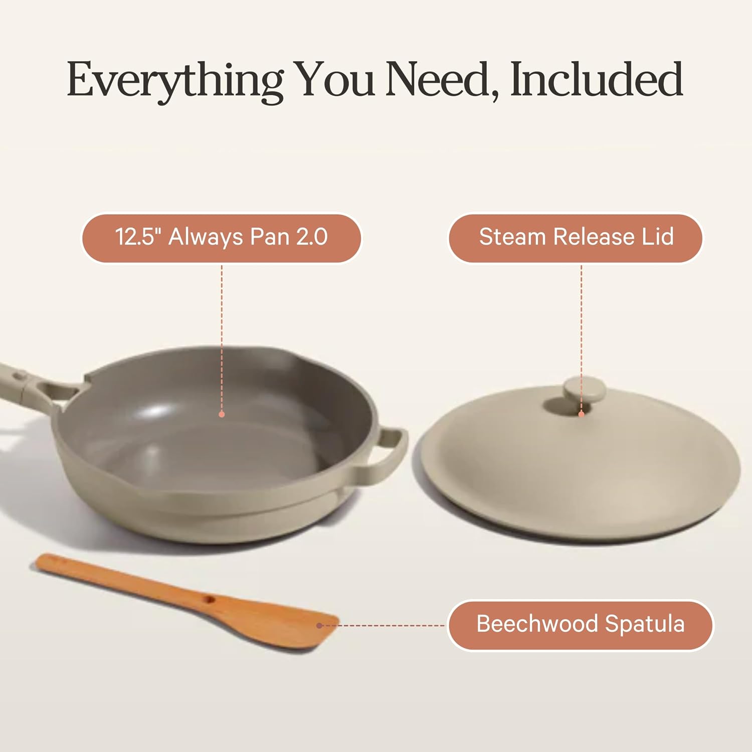 Our Place Large Always Pan | 12.5' Ceramic Pan with Modular Lid & Beechwood Spatula | Patented 10-in-1 Nonstick, Non-Toxic Cookware Made Without PFAS | Induction & Oven-Safe up to 450°F | Steam