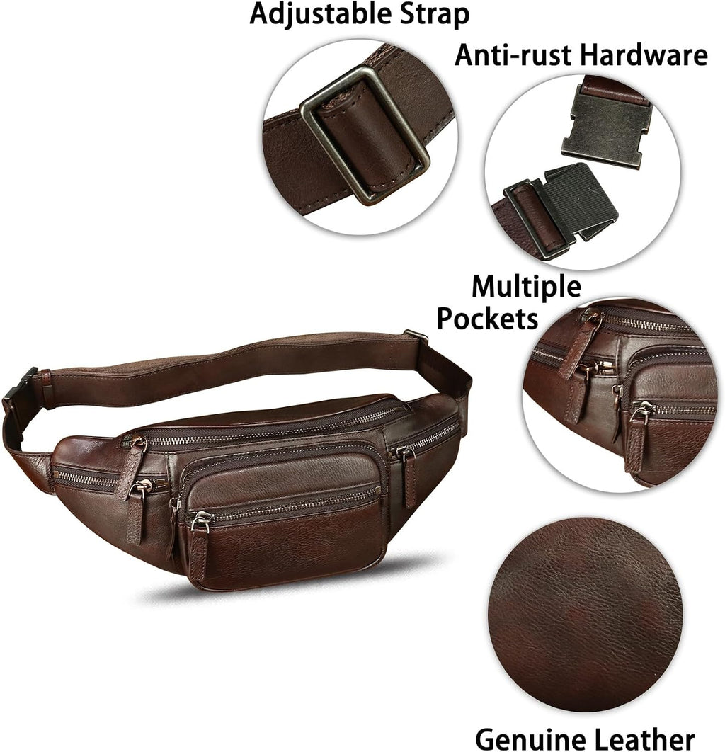 Genuine Leather Fanny Packs for Women and Men Waist Bag Vintage Hip Bum Bag Over Shoulder Crossbody Sling Bag (Coffee)
