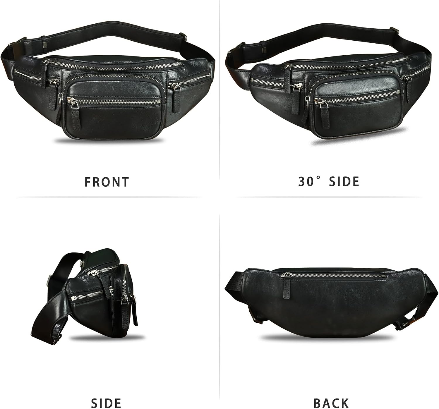 Genuine Leather Fanny Packs for Women and Men Waist Bag Vintage Hip Bum Bag Over Shoulder Crossbody Sling Bag (Black)