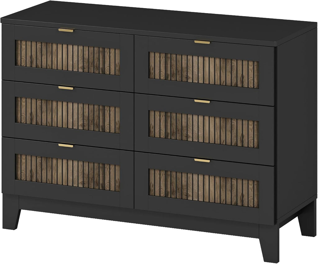 SOFTSEA Farmhouse 4 Piece Queen Size Bedroom Set with Dresser Night Stand, 2 Nightstands and Dresser, Wood Platform Bed with Tall Headboard, Black