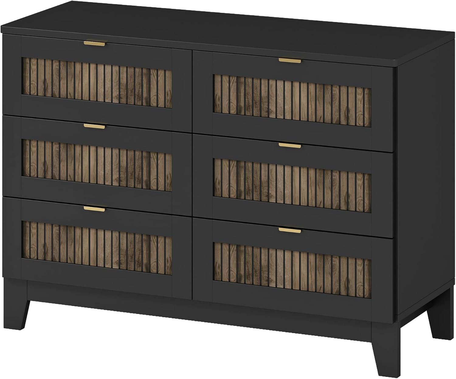 SOFTSEA Farmhouse 4 Piece Queen Size Bedroom Set with Dresser Night Stand, 2 Nightstands and Dresser, Wood Platform Bed with Tall Headboard, Black