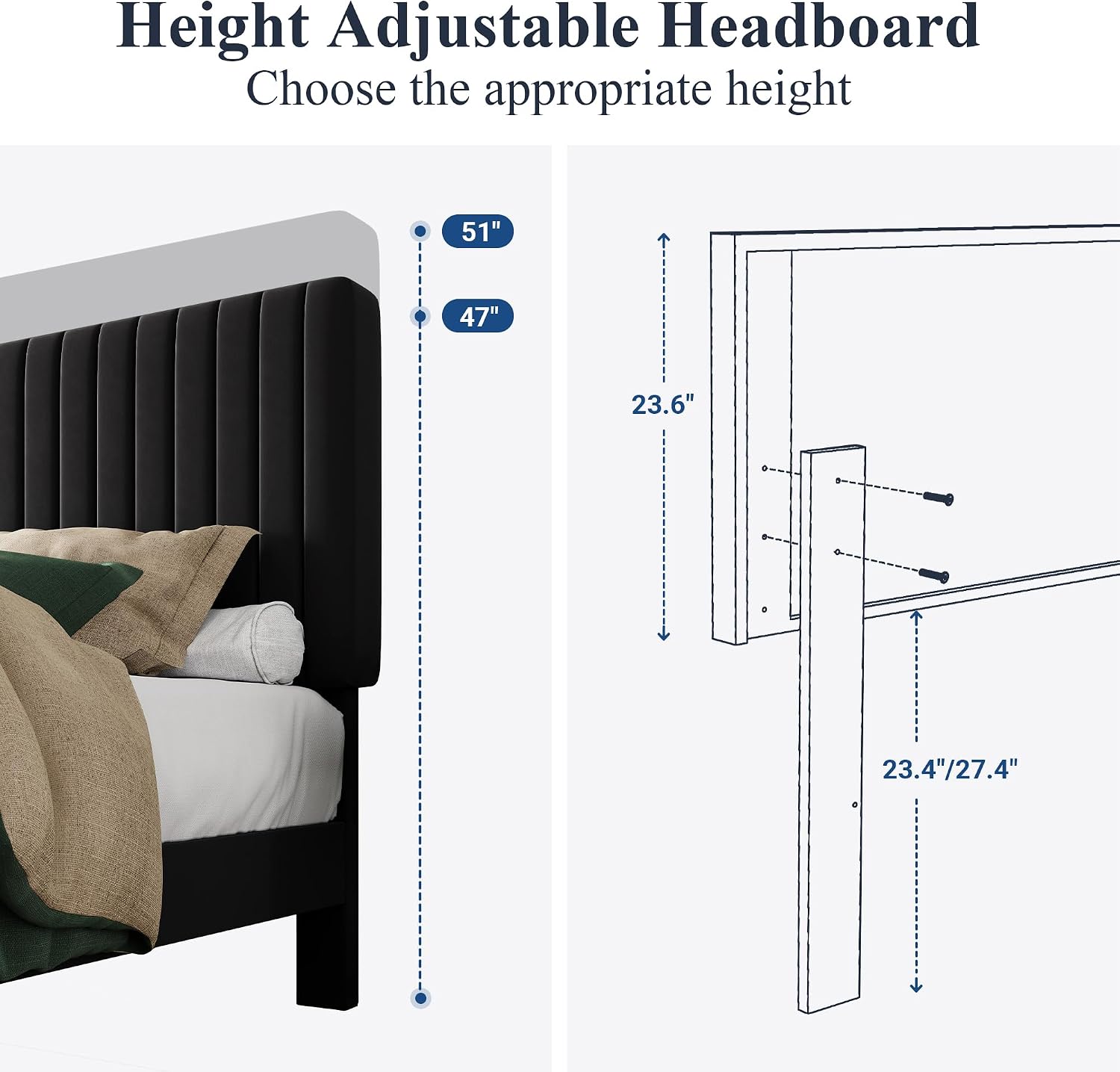 Allewie Full Bed Frame, Velvet Upholstered Platform Bed with Vertical Channel Tufted Headboard, Mattress Foundation with Strong Wooden Slats, Box Spring Optional, Easy Assembly, Black