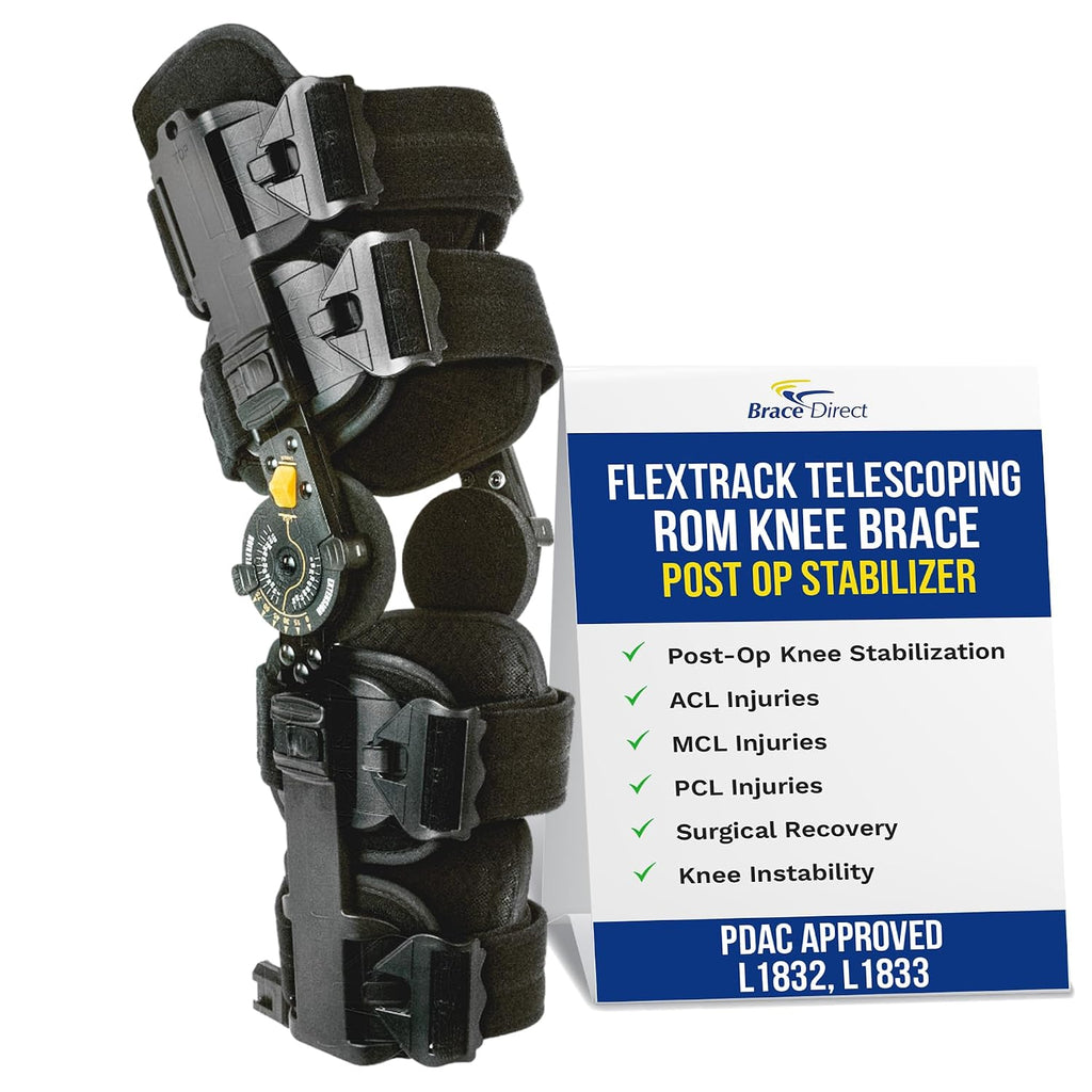 FlexTrack ROM Telescoping Post Op Knee Brace - Adjustable Hinged Stabilizer for ACL, MCL, PCL Injury Recovery & Surgery Support - L1832 L1833