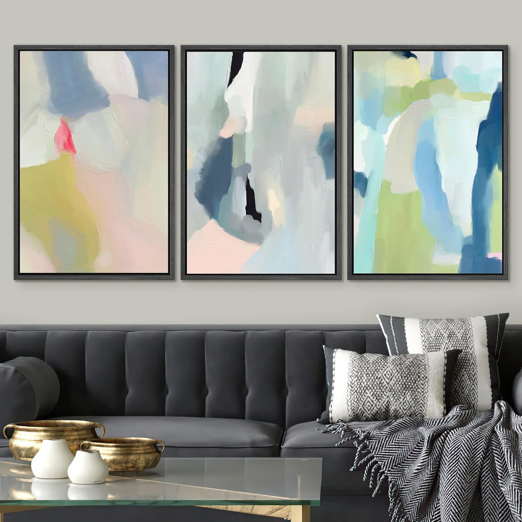 SIGNWIN Framed Canvas Print Wall Art Set Vibrant Pastel Paint Stroke Collage Shapes Abstract Illustrations Modern Art Decorative Nordic Calm/Zen for Living Room, Bedroom, Office - 16'x24'x3 Black