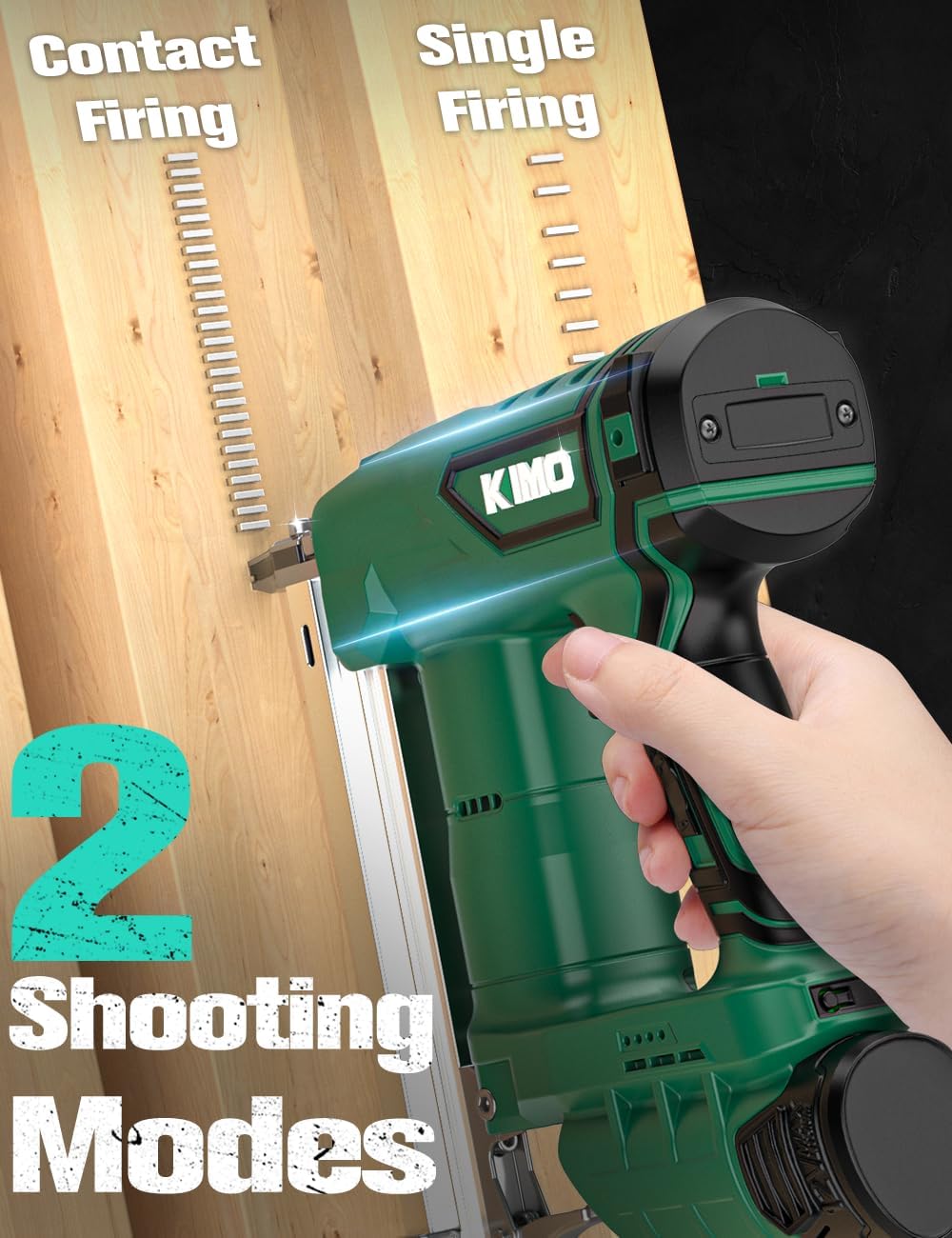 KIMO Brad Nailer Cordless w/ 5000pcs Nails, 2.0Ah Battery X2, 180 Nails/min, Single & Contact Firing, Fast Charger, LED Light, Adjustable Depth 18 GA Cordless Nail Gun for DIY Woodworking Framing