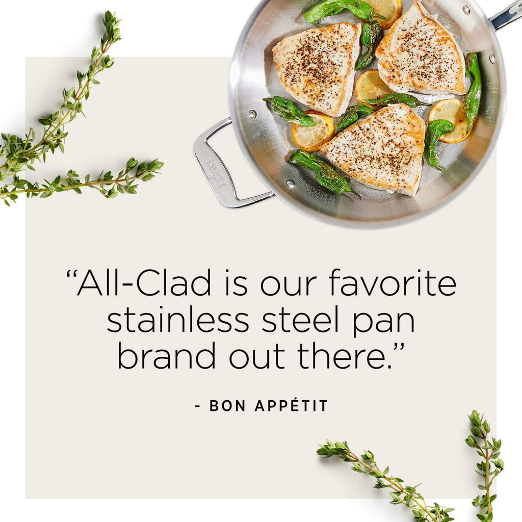 All-Clad D5 5-Ply Brushed Stainless Steel Fry Pan 10 Inch Induction Oven Broiler Safe 600F Pots and Pans, Cookware Silver