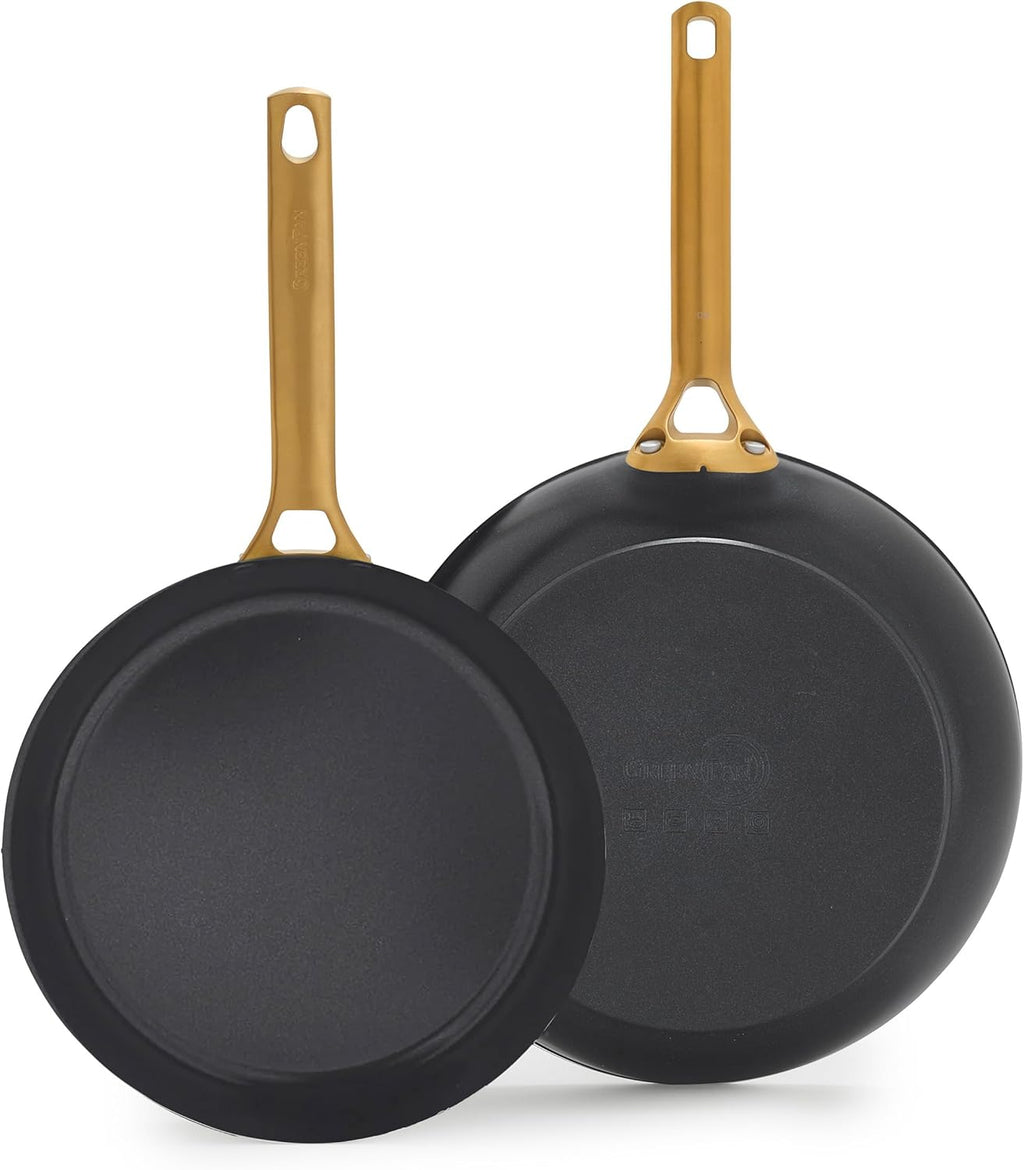 GreenPan Nonstick Reserve Pro 10' & 12' Frying Pan Set, NSF Certified Ceramic, Hard Anodized PFAS-Free Skillets, Stainless Steel Handles, Oven & Dishwasher Safe, Black
