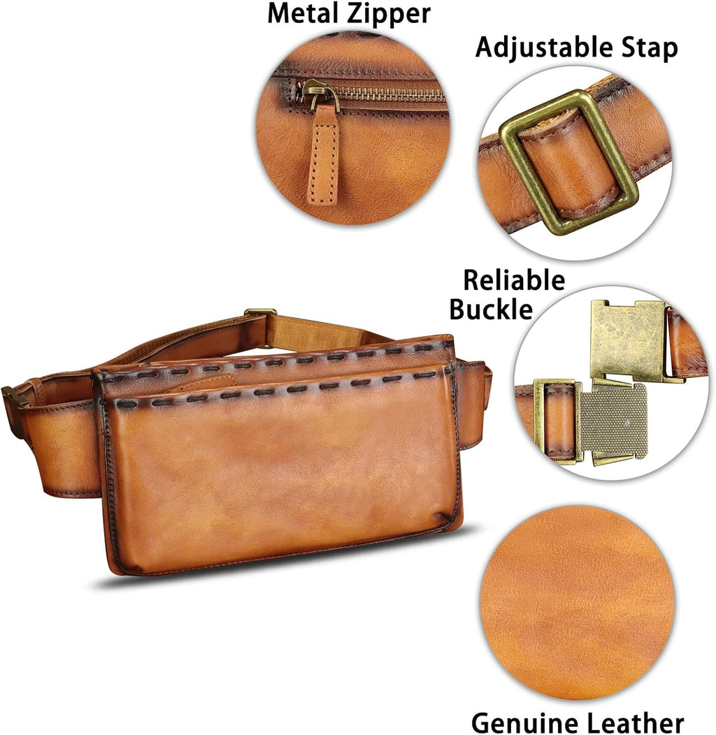 Genuine Leather Waist Bag Fanny Packs for Women and Men Real Leather Small Crossbody Chest Purses (Brown)