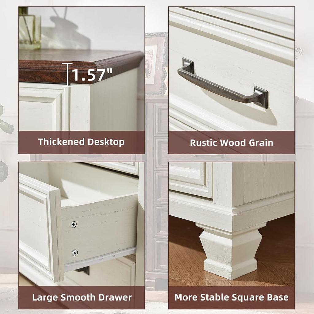 SAVOR LIFE Farmhouse Dresser and Nightstand Sets 3 Piece, 7 Drawer Dresser & 2 Drawer Nightstand Set, Rustic Wood Bedroom Furniture Set for Home, White
