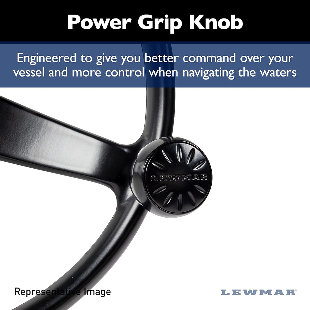 Lewmar Power Grip Boat Steering Wheel with 5/8' Welded Nut - 13.5' Diameter, Weather-Resistant Black Cast Stainless Steel, Professional Knob with Ergonomic Finger Grips