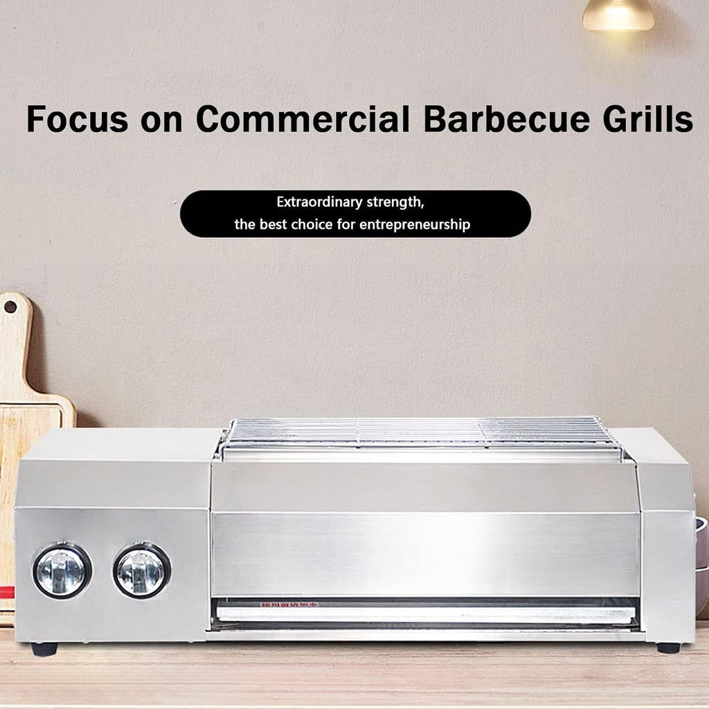 Table Top Portable Gas BBQ Grill, 41x23 cm Griddle with Removable Grease Tray, Thermostat for Temperature Control, Indoor & Outdoor Use for Picnic, Camping, Garden, Terrace & Beach