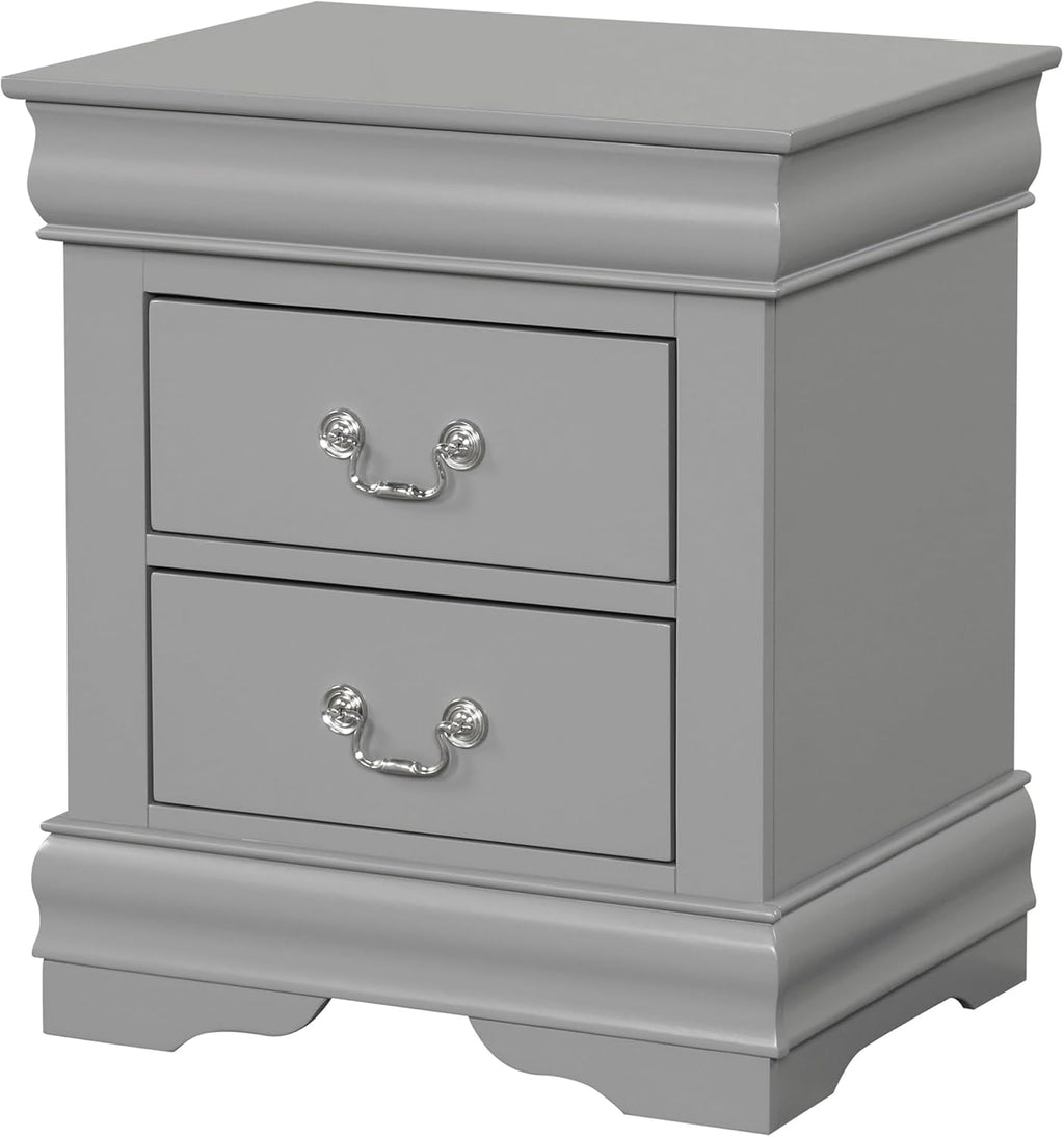 Furniture of America Louis Philippe Traditional Solid Wood 3 Piece Bedroom Set, Bed Frame and Nightstands Set of 2, Sleigh Design Bedframe with Headboard and Footboard, Box Spring Needed, Full, Gray