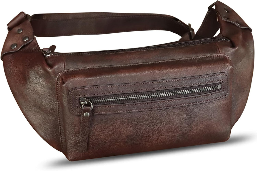 Genuine Leather Fanny Pack for Men and Women - Waist Hip Sling Crossbody Chest Purse (Coffee)