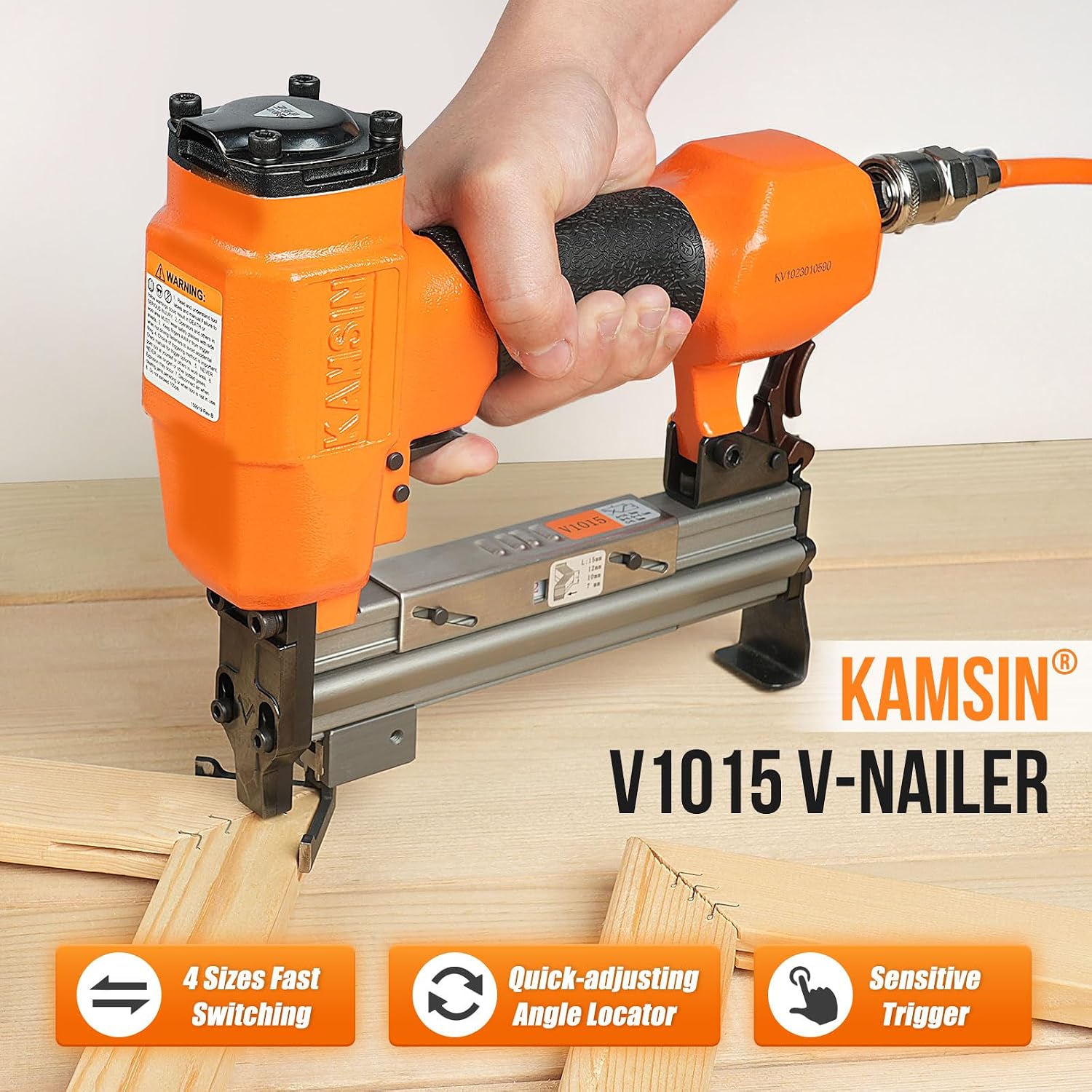 KAMSIN V1015 Pneumatic Picture Frame V Nailer, Fits 5/16'' to 19/32'' (7 to 15 mm) V Nails, 30 Gauge Air-Powered Frame Joiner for Picture Framing
