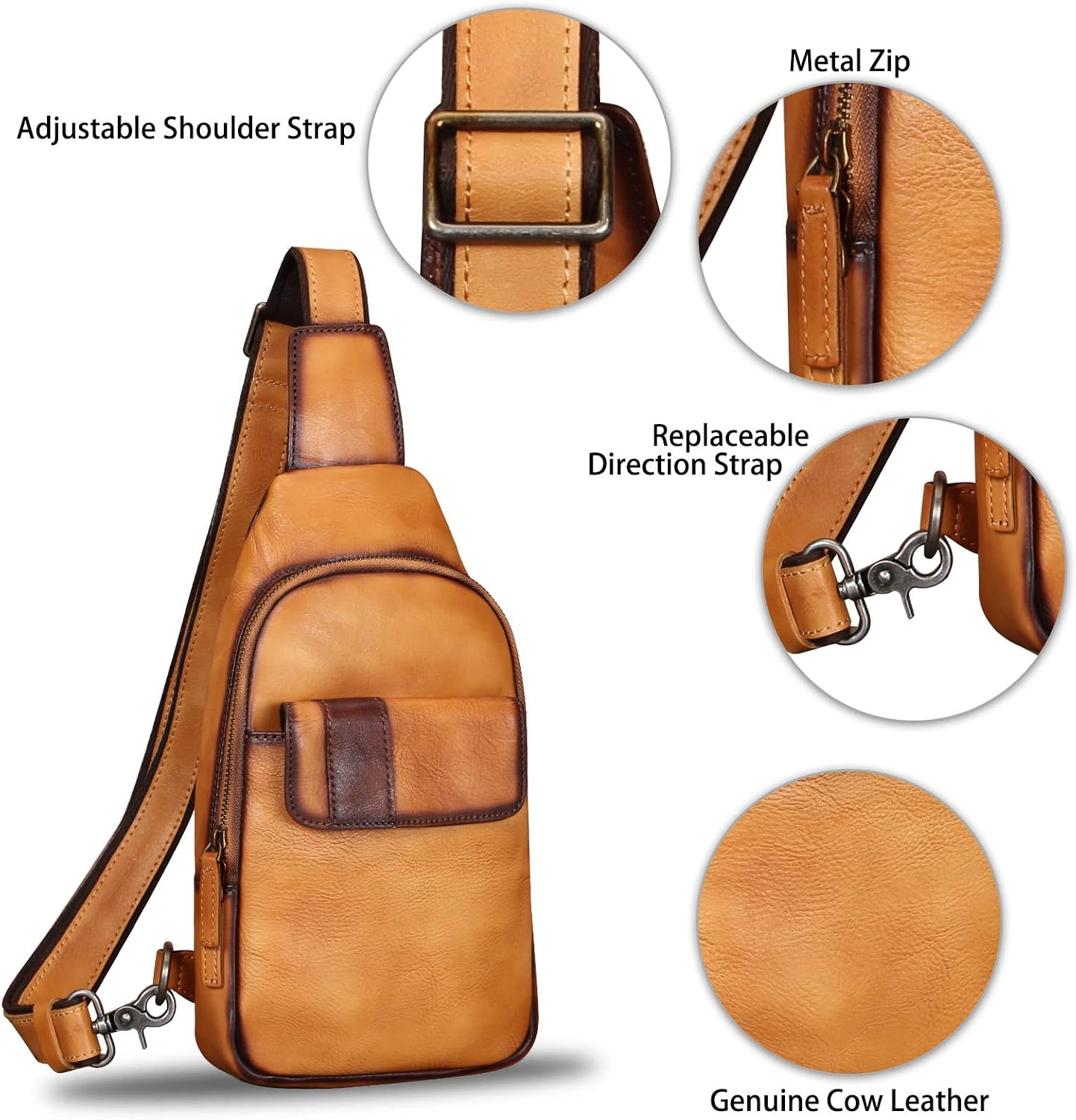 Genuine Leather Sling Bag - Vintage Sling Backpack for Men & Women - Fashion Shoulder & Crossbody Bag