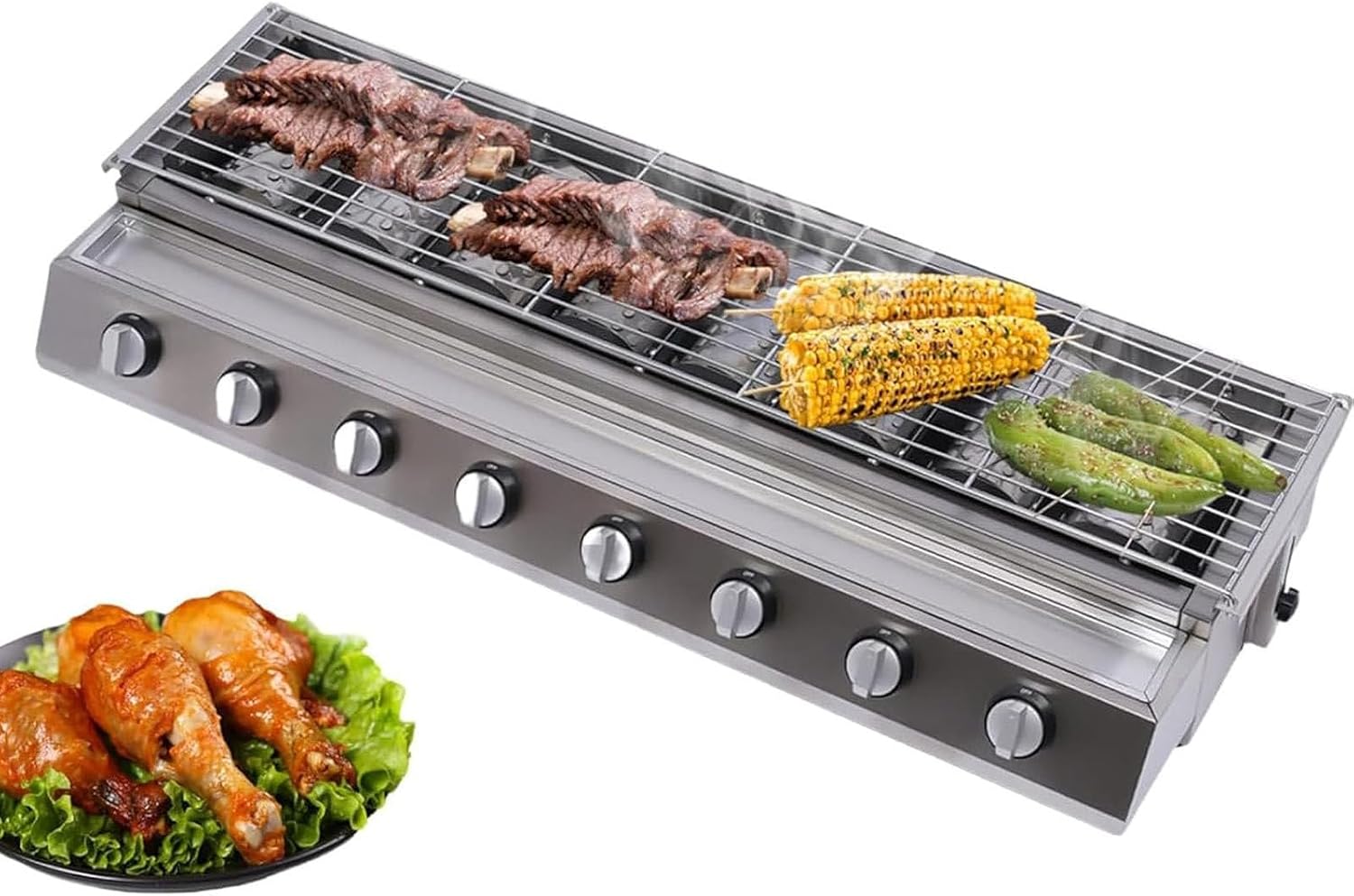 Commercial LPG Gas BBQ Grill - Tabletop Grill with 6/8 Burners, Portable Gas Barbecue Griddle for Parties, Backyard Gatherings, Camping and Picnicking B