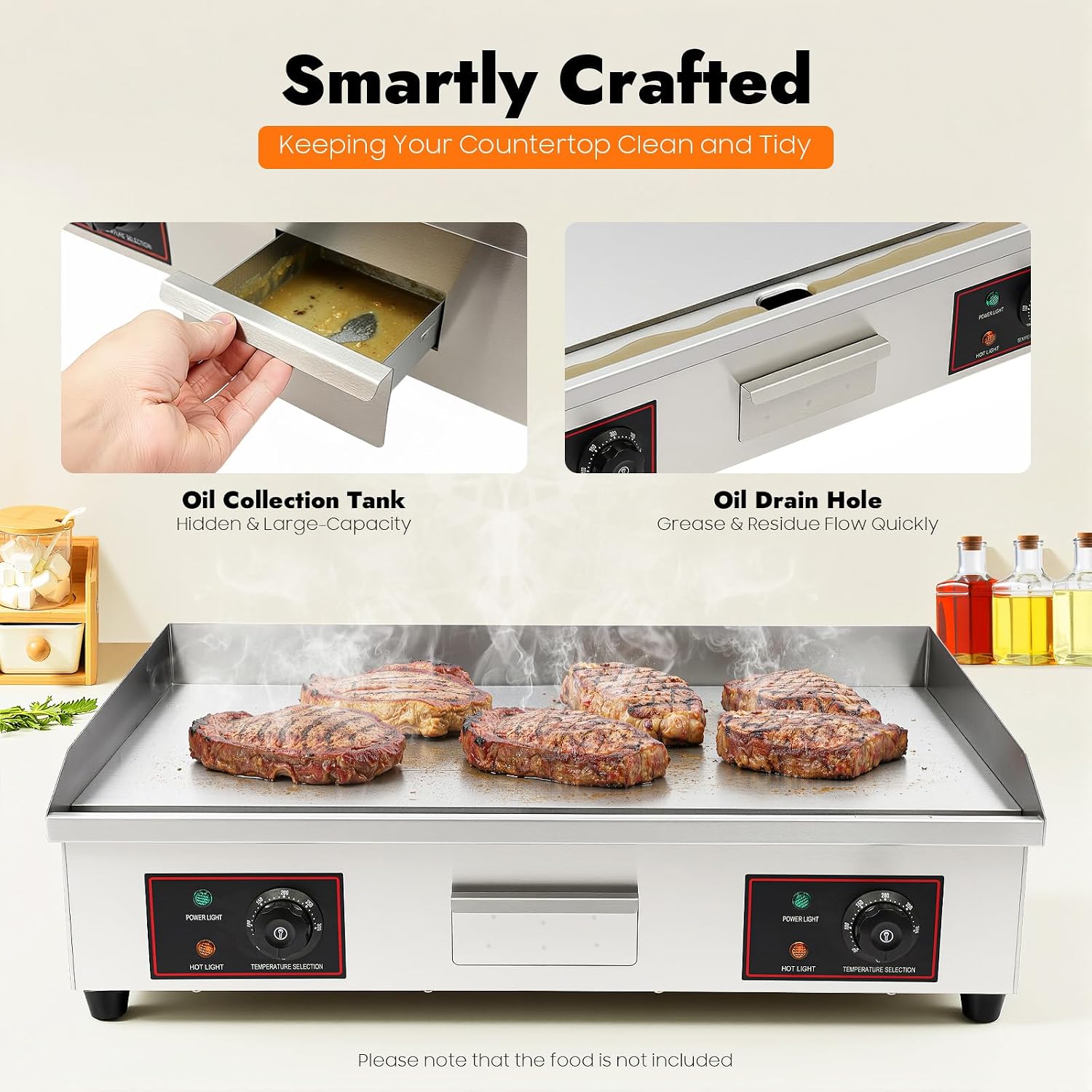 30' Commercial Electric Griddle, 110V 3000W Electric Stainless Steel Countertop Flat Top Griddle Electric Flat Top Grill Teppanyaki Grill with Adjustable Temperature Control 122-572℉ (No Plug)