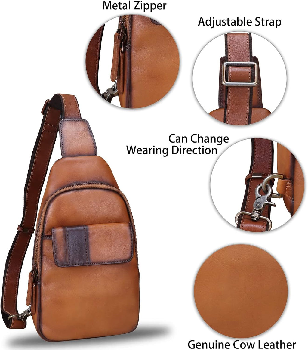Genuine Leather Sling Bag - Handmade Leather Backpack for Women and Men - Crossbody, Chest Bag