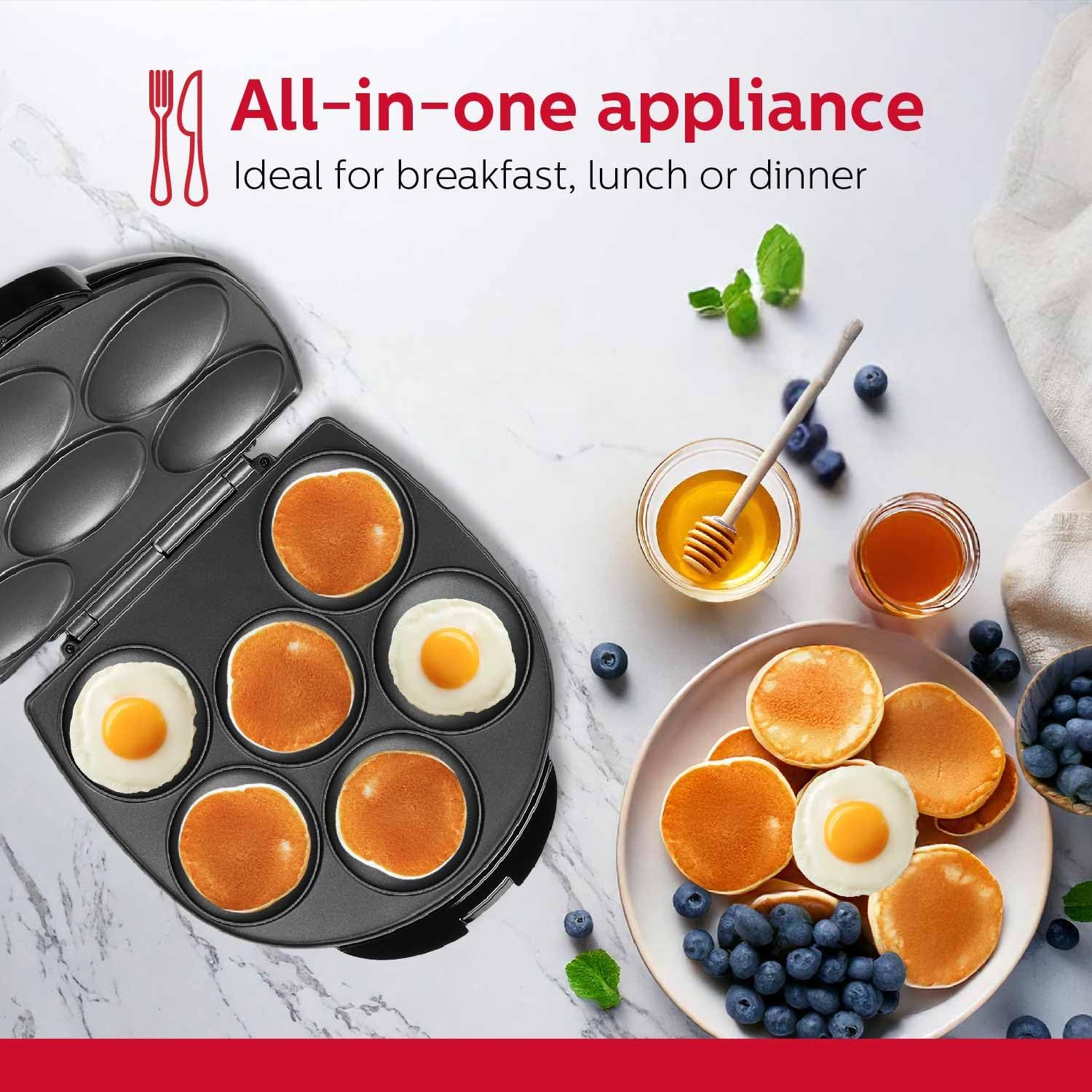 Holstein Housewares Non-Stick 6-Section Multi-Food Maker - Arepas,Mini Pancakes,Corncakes and More - Black,12 Inch,(Pack of 6)