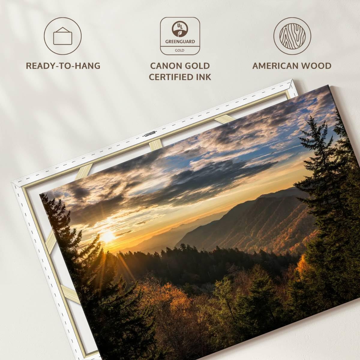 ElephantStock Sunrise In Smoky Mountains Canvas - 1 Panel Mountain Pictures Wall Decor - Nature Wall Art, Mountain Canvas Photography - Mountains Wall Art for Nature Lovers - 36' X 24'