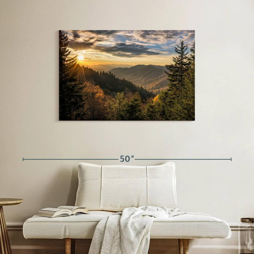 ElephantStock Sunrise In Smoky Mountains Canvas - 1 Panel Mountain Pictures Wall Decor - Nature Wall Art, Mountain Canvas Photography - Mountains Wall Art for Nature Lovers - 39' X 26'