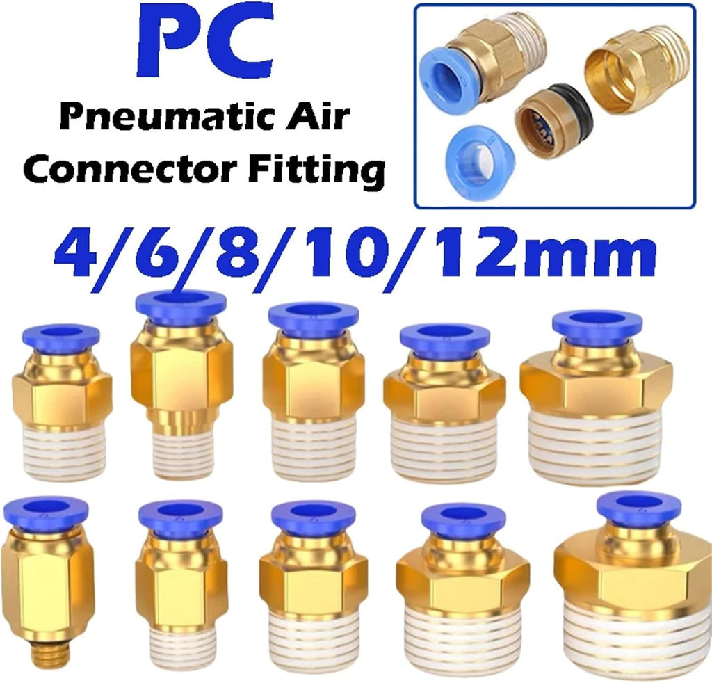 50Pcs PC Air Pneumatic Fitting 4mm 6mm 8mm 10mm 12mm Thread 1/4 1/2 1/8 3/8 Hose Fitting Tube Push Pressure 4-M5 6-M5(PC10-04)
