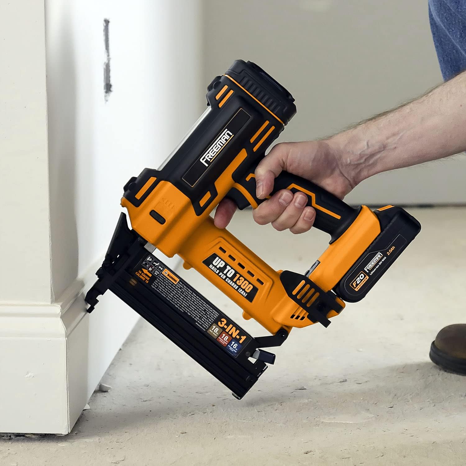 Freeman PE20VT31618 20 Volt Cordless 3-in-1 16 and 18 Gauge Nailer/Stapler (Tool Only) – 1300 Shots per Charge