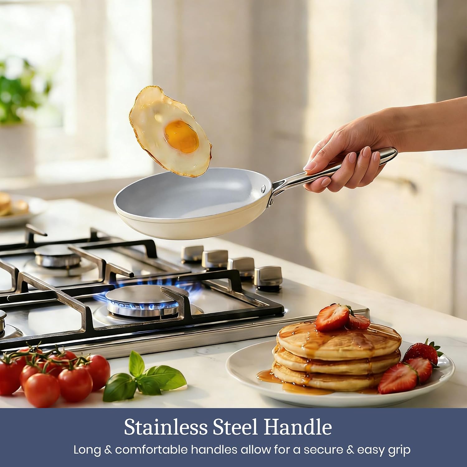 CookinCraze Ceramic Cookware Set, Pots and Pans Set Nonstick with Lid PFAS & PFOA Free, Induction Compatible Oven Safe Up to 500°F Even Heat Distribution, Cream