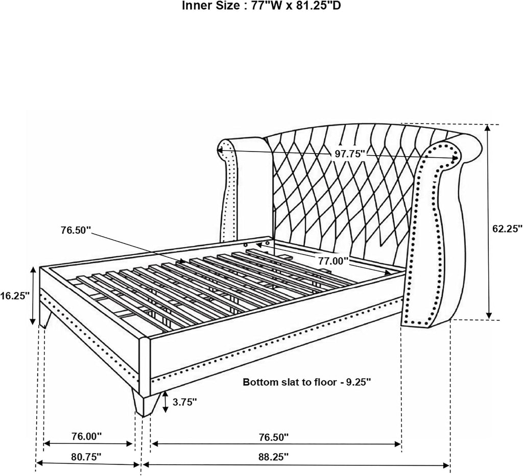 Coaster Home Furnishings Barzini Modern Classic 4-Piece Bedroom Set Velvet Upholstered Eastern King Size Wingback Bed Frame 63-inch Headboard White 300843KE-S4