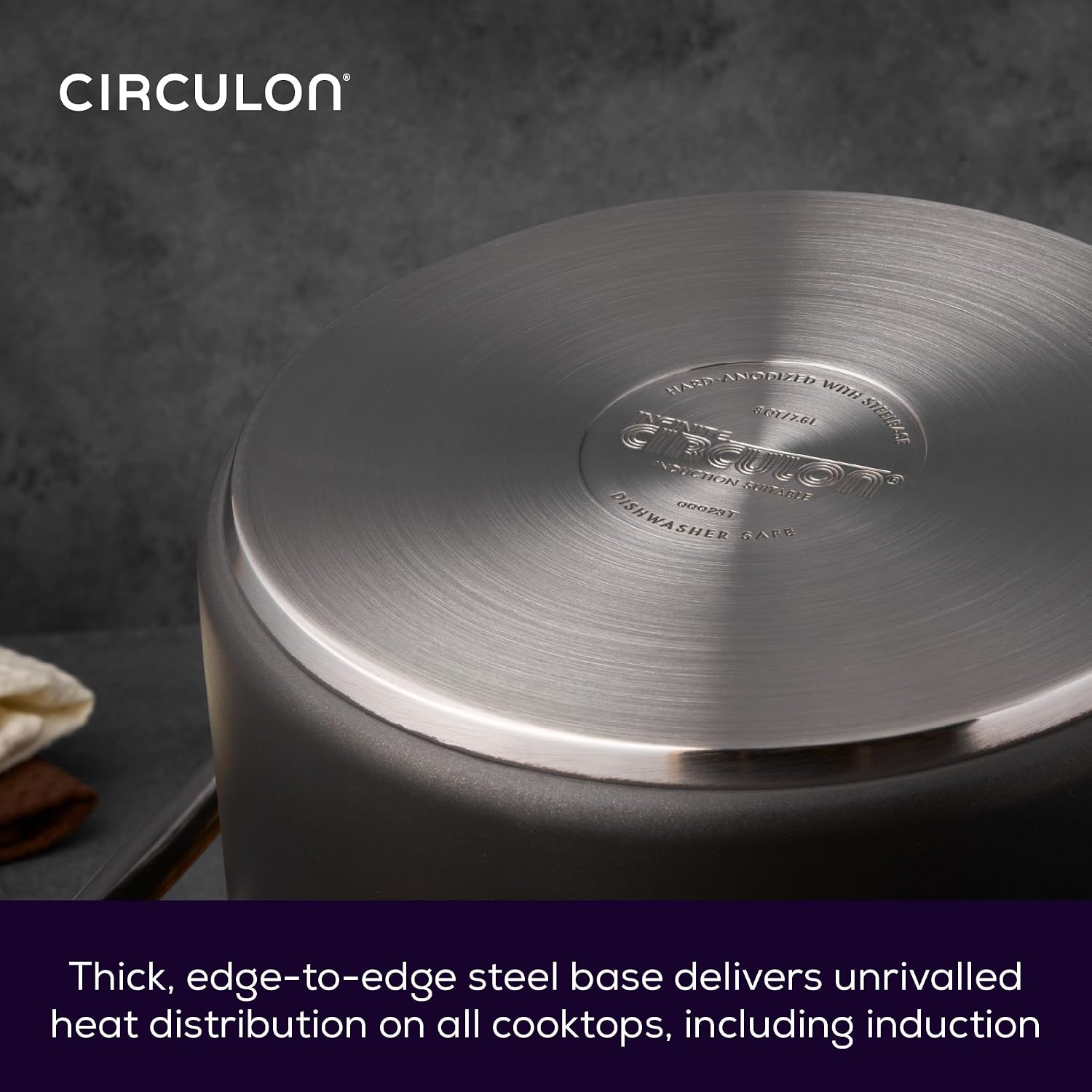 Circulon Infinite Saute Pan with Lid 24cm - Non Stick Induction Suitable Deep Frying Pan with Stainless Steel Lid, Base & Handles, Premium Dishwasher Safe, Heavy Gauge Hard Anodised Cookware