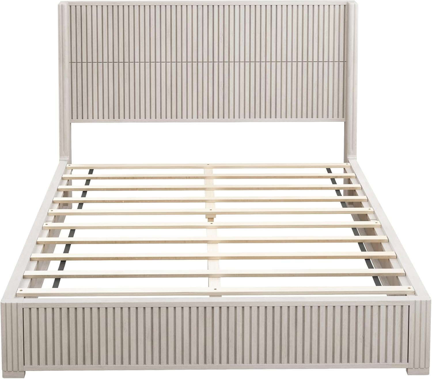 Ball & Cast Fluted Queen Bed Frame with Wingback Headboard,Solid Wood Platform Bed Frame Queen Size with Wood Slats, No Box Spring Needed, Easy Assembly,Beige