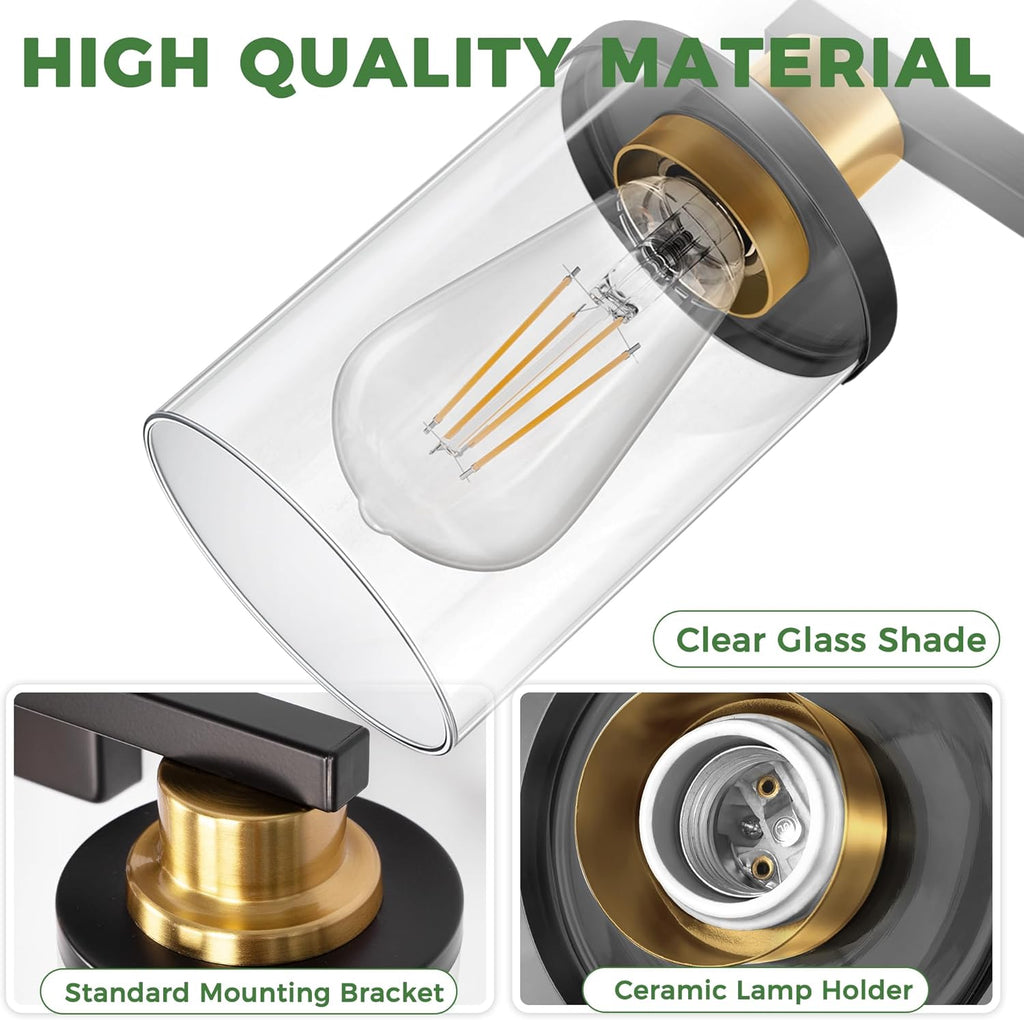 DORESshop Bathroom Light Fixtures, 5-Light Gold and Black Bathroom Lighting Fixtures Over Mirror with Clear Glass Shade, Vanity Lights for Hallway Living Room Bedroom