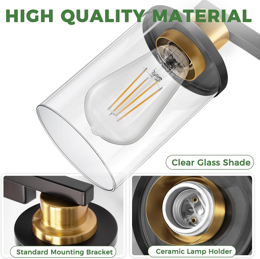 DORESshop Bathroom Light Fixtures, 6-Light Gold and Black Bathroom Lighting Fixtures Over Mirror with Clear Glass Shade, Vanity Lights for Hallway Living Room Bedroom