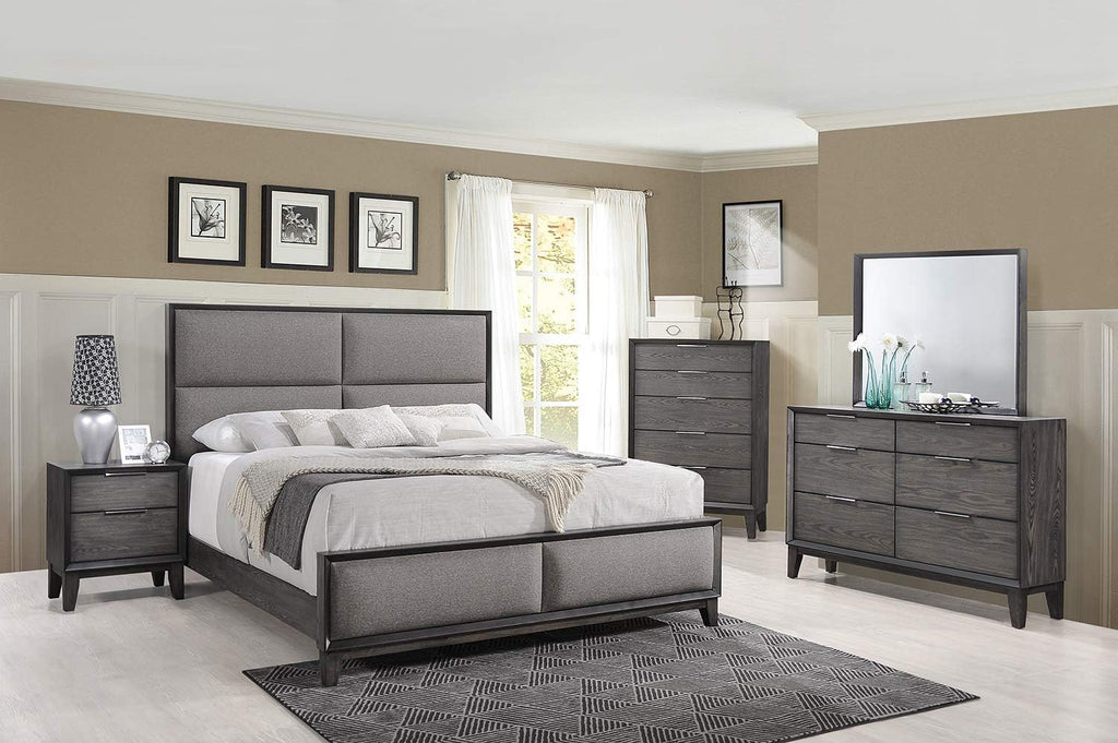 Kings Brand Furniture – Sheldon 6-Piece King Size Gray Bedroom Set. Bed, Dresser, Mirror, Chest & 2 Nightstands