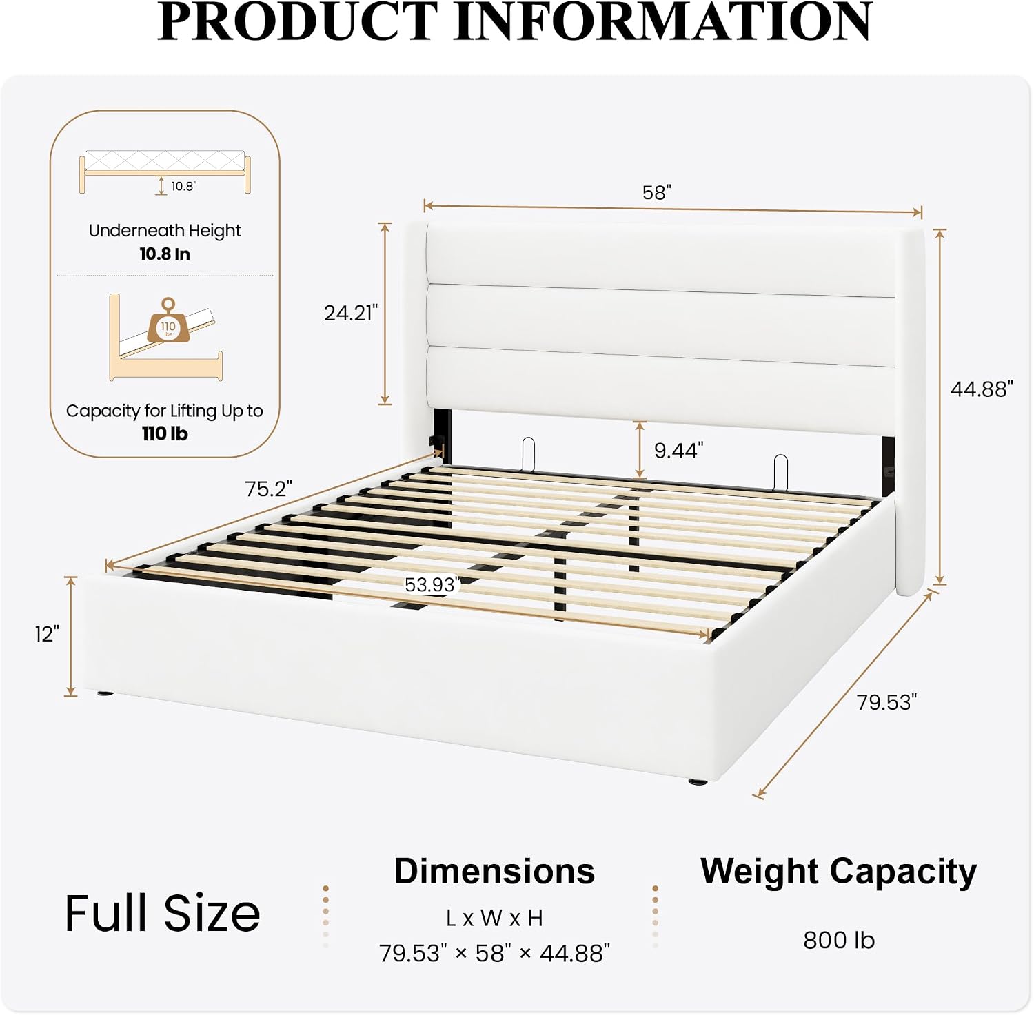 SHA CERLIN Full Size Lift Up Storage Bed/Velvet Upholstered/Modern Wingback Headboard/Upholstered Platform Bed Frame/Hydraulic Storage/No Box Spring Needed/White