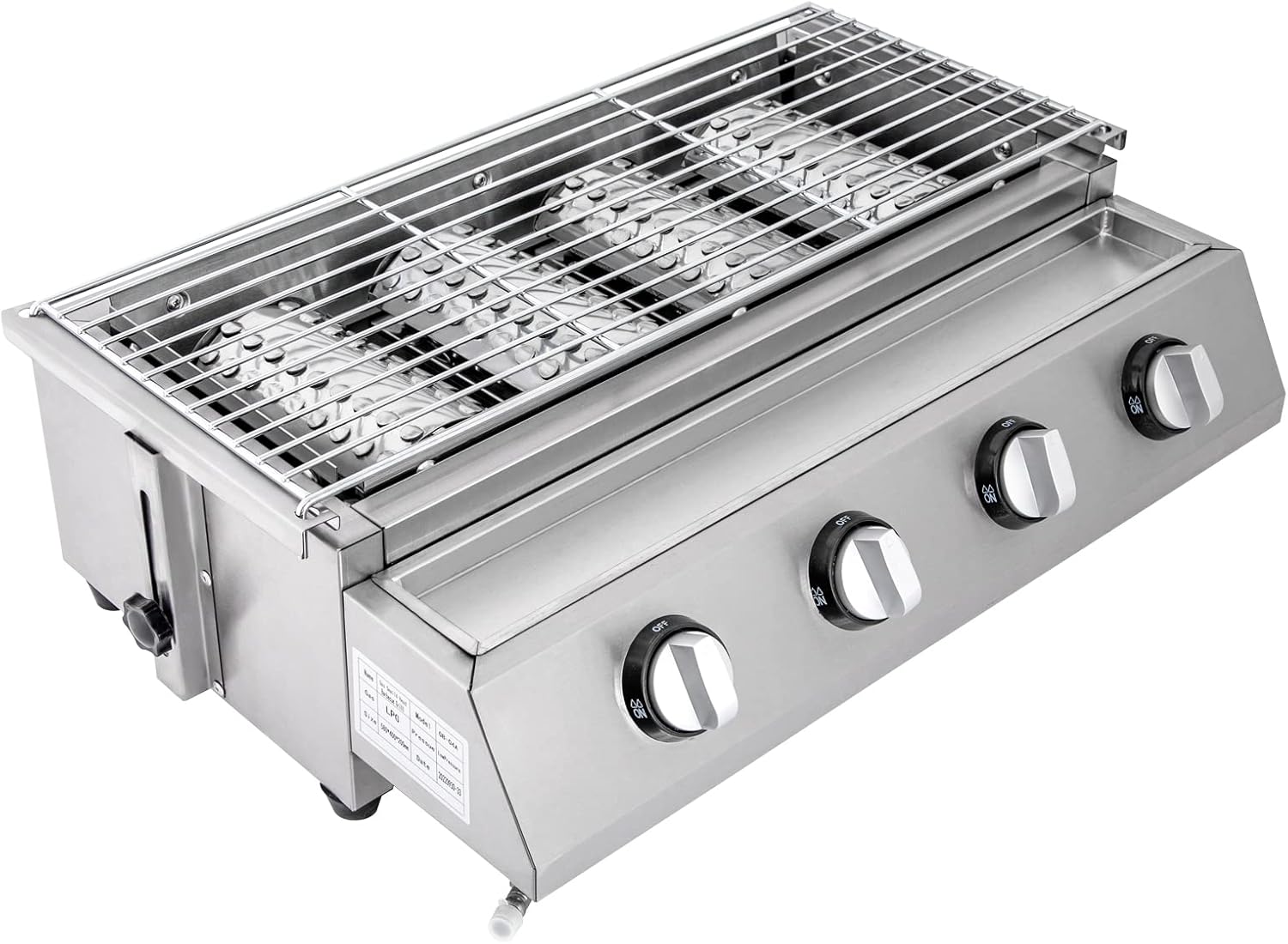 4 Burners Portable Gas Grill Tabletop Smokeless Stainless Steel Gas BBQ Grill with Griddle Independent Ignition,Propane LPG Grill for Outdoor Camping Picnic Kitchen (22.8 * 15.7 * 7.9in- 4 Burners)