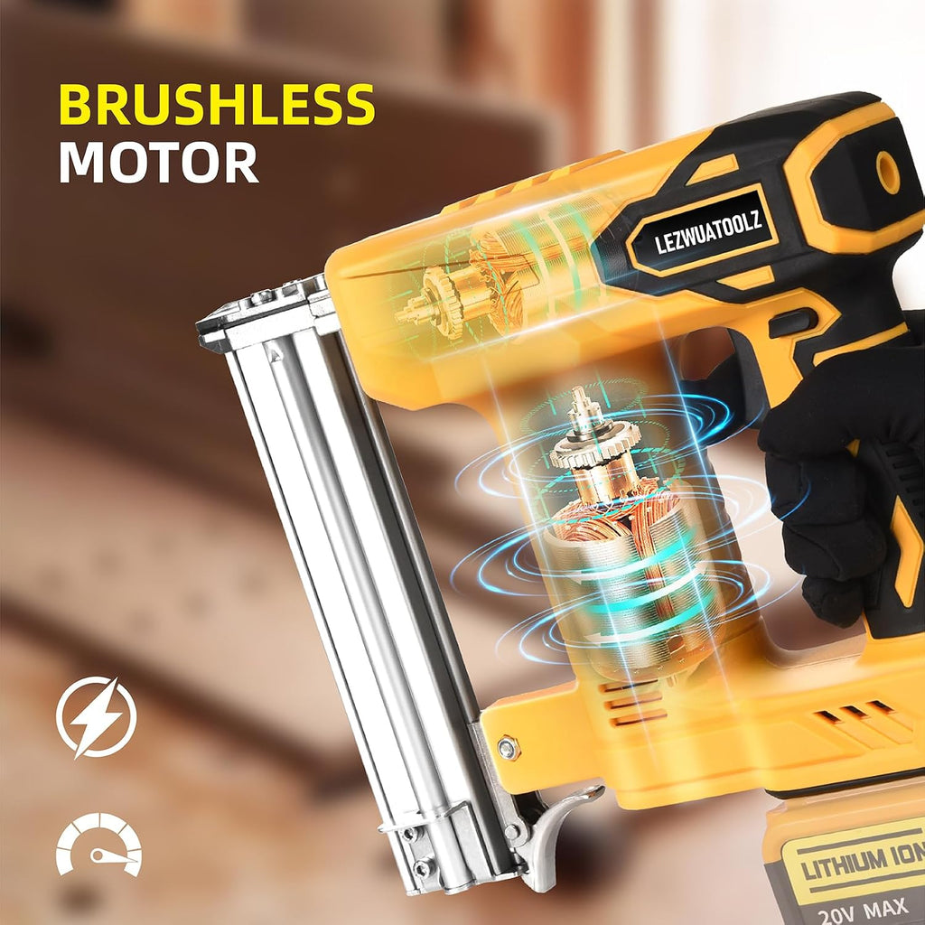 18GA Cordless Brad Nailer Compatible with Dewalt 20V MAX Battery, 5/8 to 1-1/4 Inch, 2 in 1 Brushless 18 Gauge Cordless Nail Gun with 2000pcs Nails/Staples for Wood Carpentry(Tools Only)