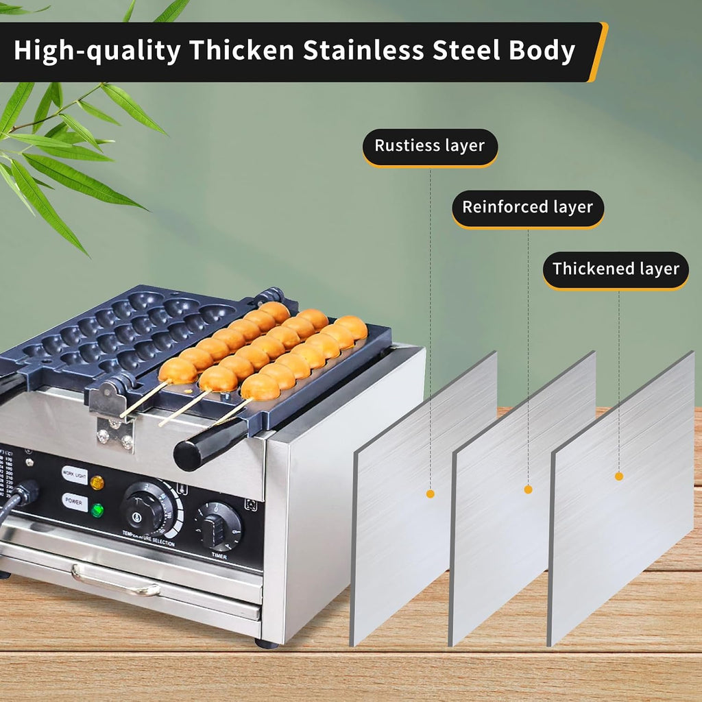 Waffle Ball Stick Maker, Commercial 110V Electric Bubble Skewer Waffle Ball Machine, Stainless Steel Nonstick Bubble Waffle Stick Machine for Restaurant, Snack Bar, Street Stall
