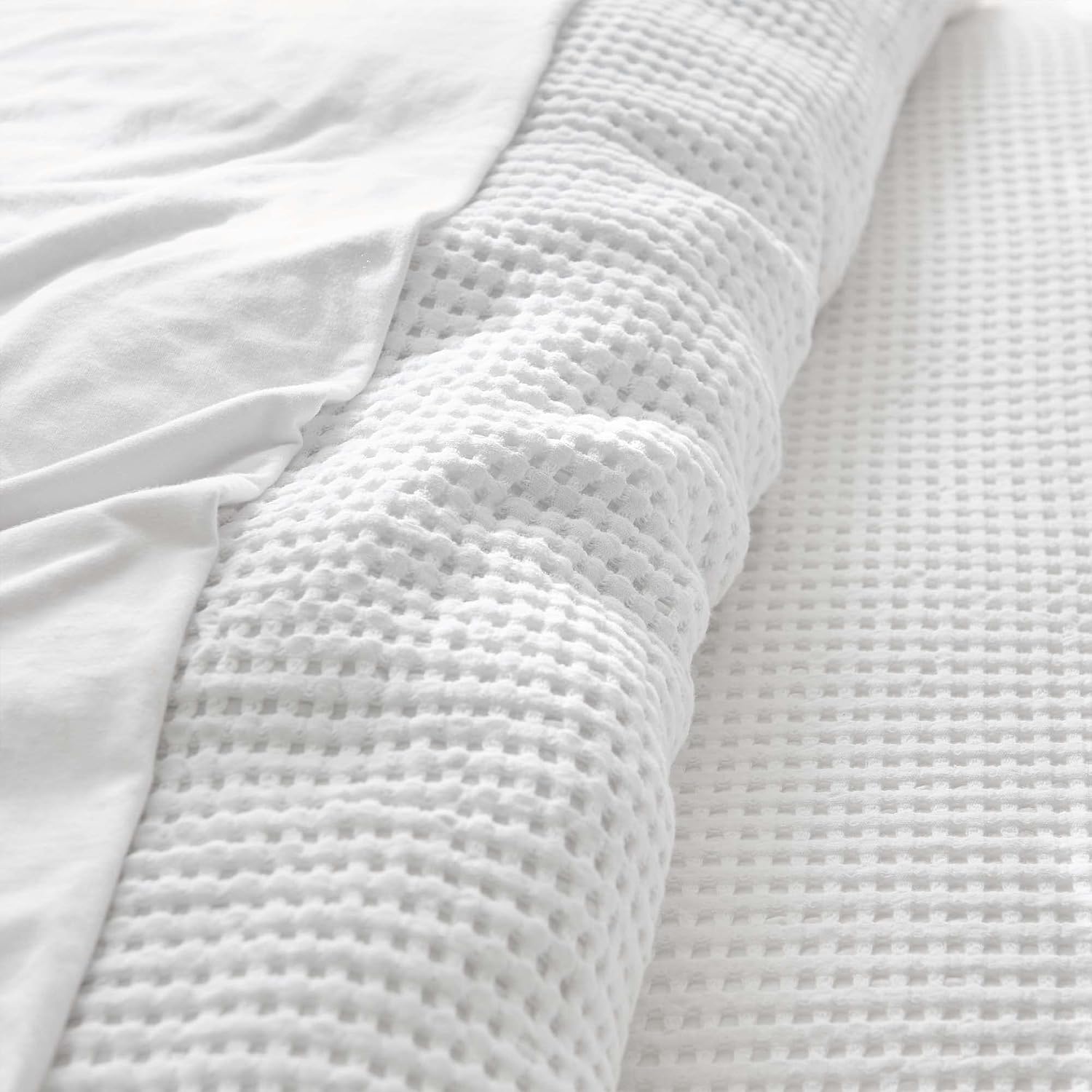 Levtex Home Mills Waffle Queen Duvet Cover Set (90x94in) with 2 Pillow Shams (26x20in) - Bright White - 100% Cotton Queen Size Duvet Cover Set - Soft, Pre-Washed