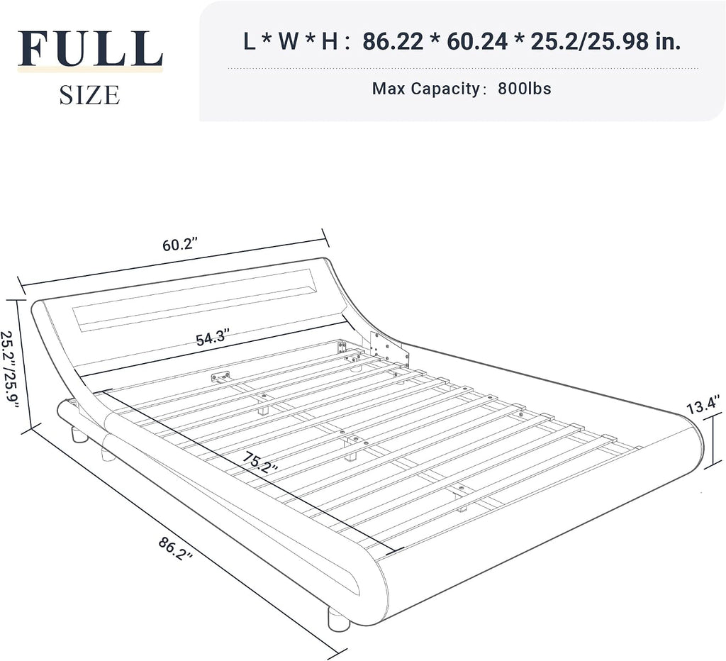 Allewie Full Size LED Platform Bed Frame with Adjustable Headboard/No Box Spring Need/Easy Assembly/Faux Leather in Black