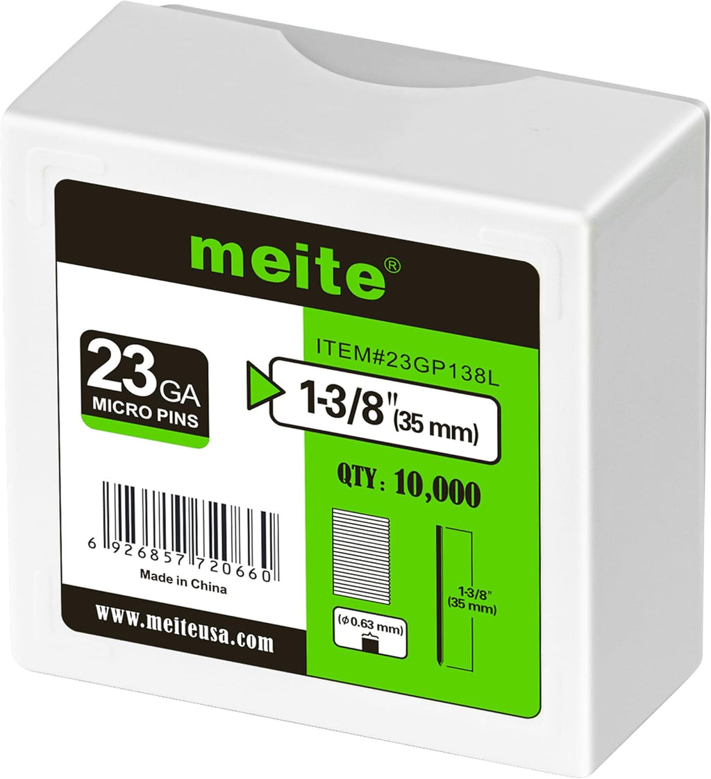 meite 23 Gauge Pin Nails, 1-3/8-Inch Micro Headless Piner Nails - Galvanized 23GA Pins Nails for Nail Gun, Ideal for Fine Woodworking and Trim Work (10 Boxes)