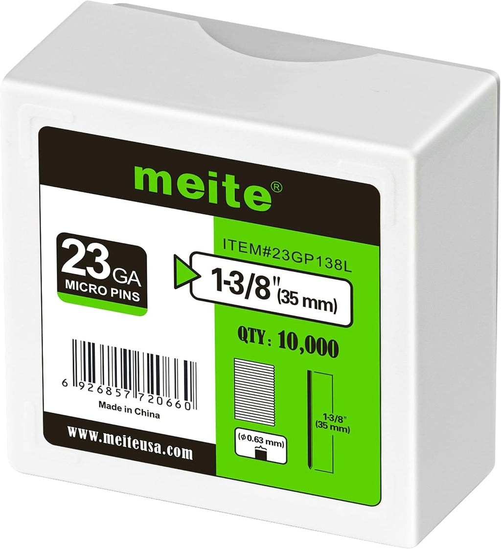 meite 23 Gauge Pin Nails, 1-3/8-Inch Micro Headless Piner Nails - Galvanized 23GA Pins Nails for Nail Gun, Ideal for Fine Woodworking and Trim Work (1 Case)