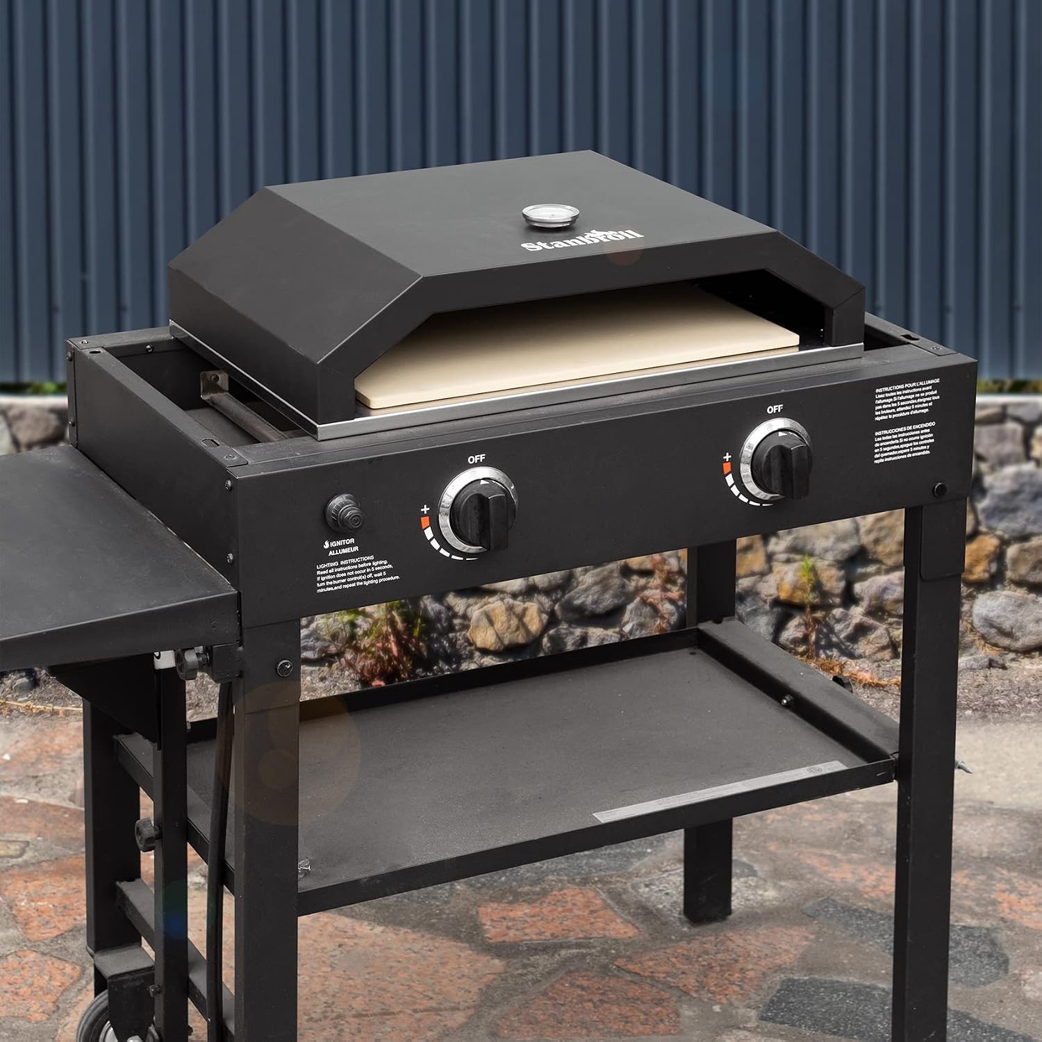 Stanbroil Outdoor Pizza Oven Pizza Maker for Blackstone 22', 28' Tabletop Griddles Cooking Station, Blackstone Flat Top Gas Grill Accessories with Temperature Gauge, 17.3 in. x 12 in. Pizza Stone