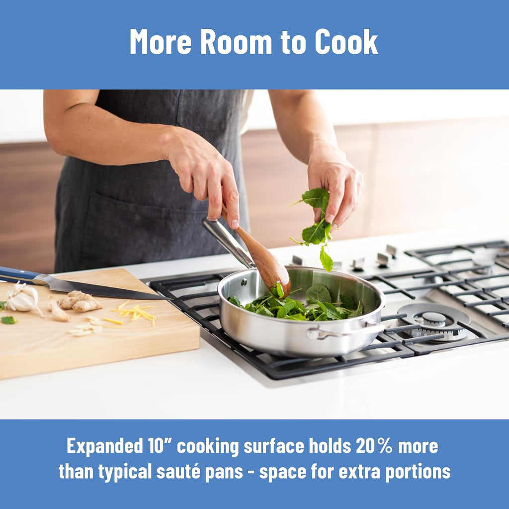 Misen 5-Ply Stainless Steel Sauté Pan with Lid - Versatile, Durable, Dishwasher and Oven Safe - Even Heating, Ergonoic Stay-Cool Handle - For Searing, Braising, and More - 3 QT
