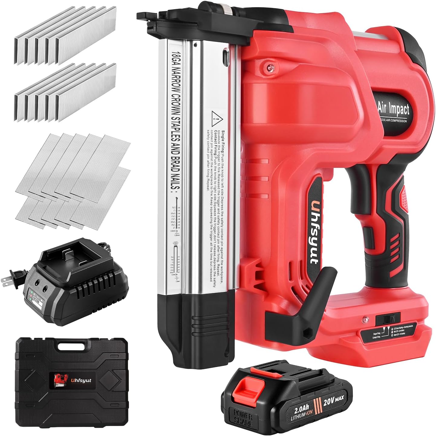 20V Cordless Brad Nailer Stapler - 2-in-1 Heavy Duty Battery Nail Gun with 2000 Nails & Adjustable Depth Control for Professional Woodworking & Home Renovation (One Battery Set)