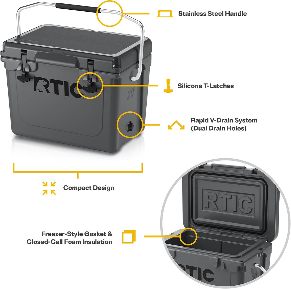 RTIC Ultra-Tough Cooler, Hard Insulated Ice Chest Box for Beach, Drink, Beverage, Camping, Picnic, Fishing, Boat, Barbecue