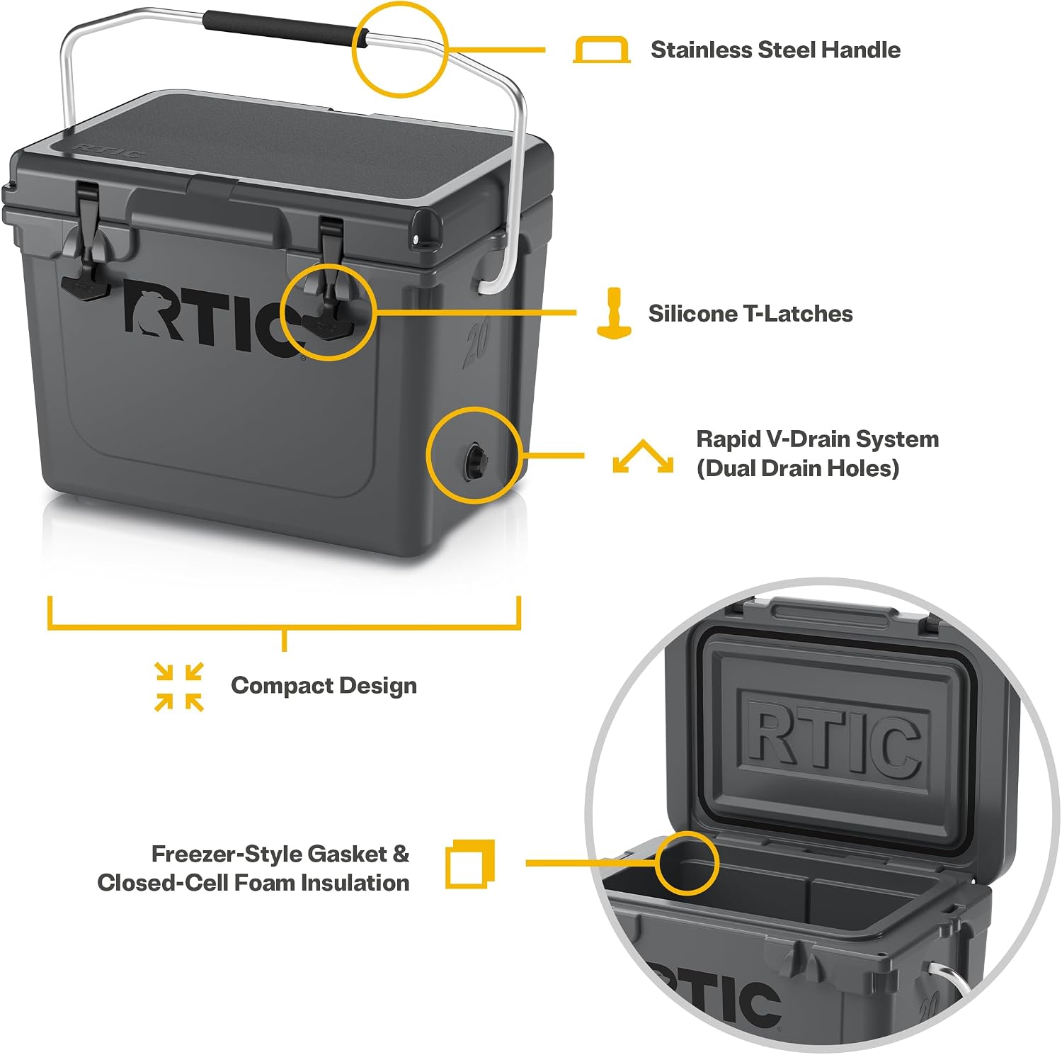 RTIC Ultra-Tough Cooler, Hard Insulated Ice Chest Box for Beach, Drink, Beverage, Camping, Picnic, Fishing, Boat, Barbecue