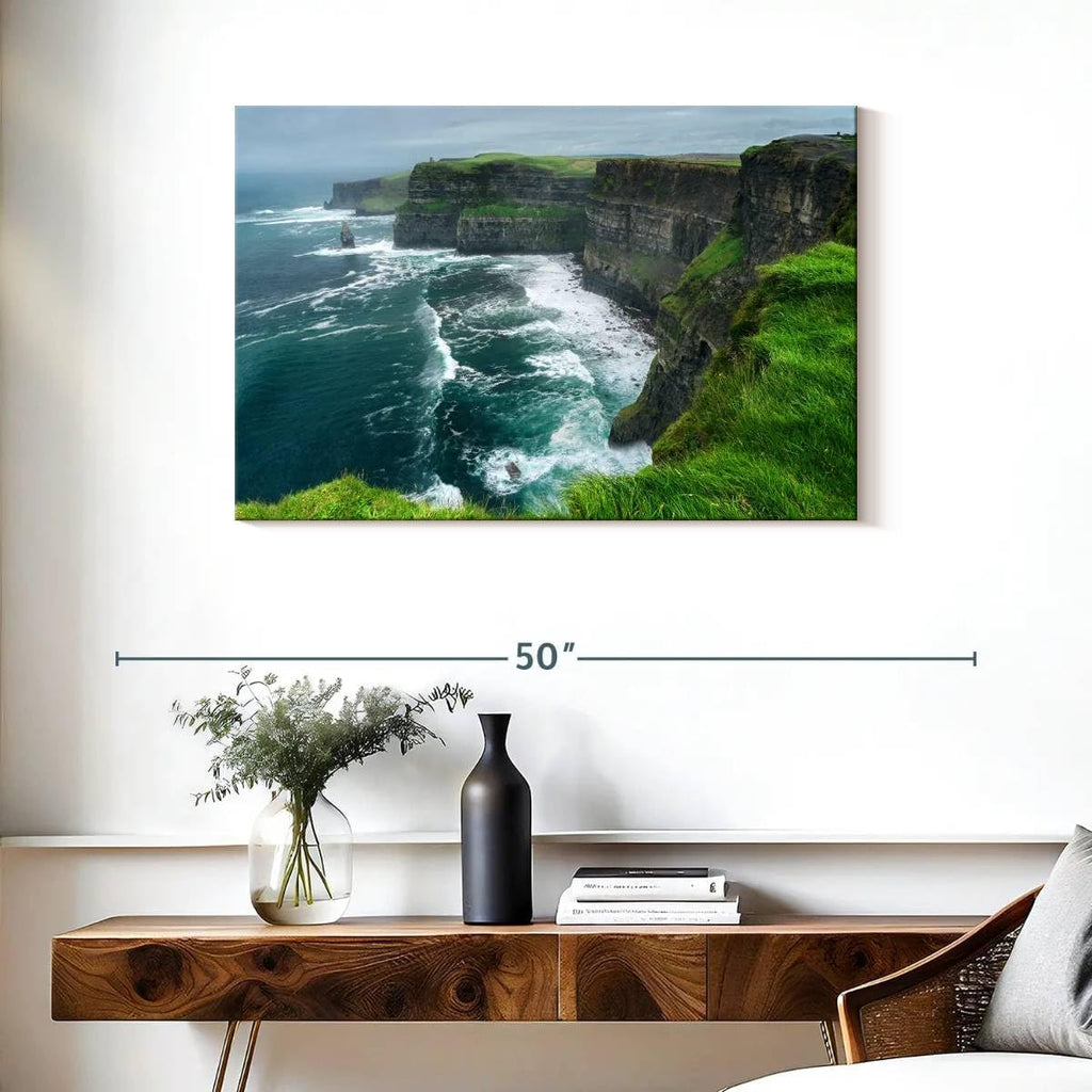 ElephantStock Windy Cliffs Of Moher Canvas - 1 Panel Landscape Photography Decor - Nature Landscape Wall Art - Nature Landscape Wall Art Photography for Living Room - 36' X 24'