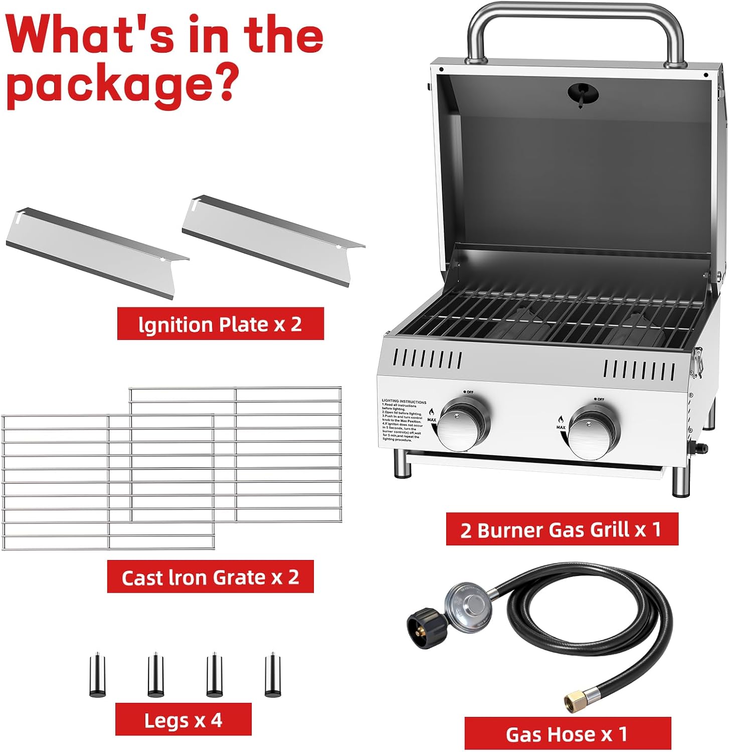 Veralune Tabletop Gas Grill, 2 Burners Portable Propane Grill, Camping Cooking Grill with Travel Lock for Camping, RV, Backyard BBQ