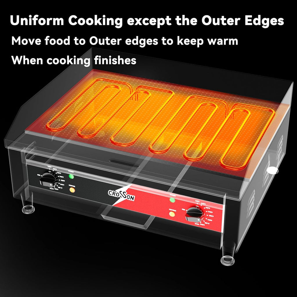 CROSSON ETL Listed 24'*16' Commercial Electric Countertop Griddle,Flat Top Heavy Duty Griddles with Non-Stick 2/5' Thick Iron Cooking Plate for Restaurant use-120V/3500W,Spatula Bonuses